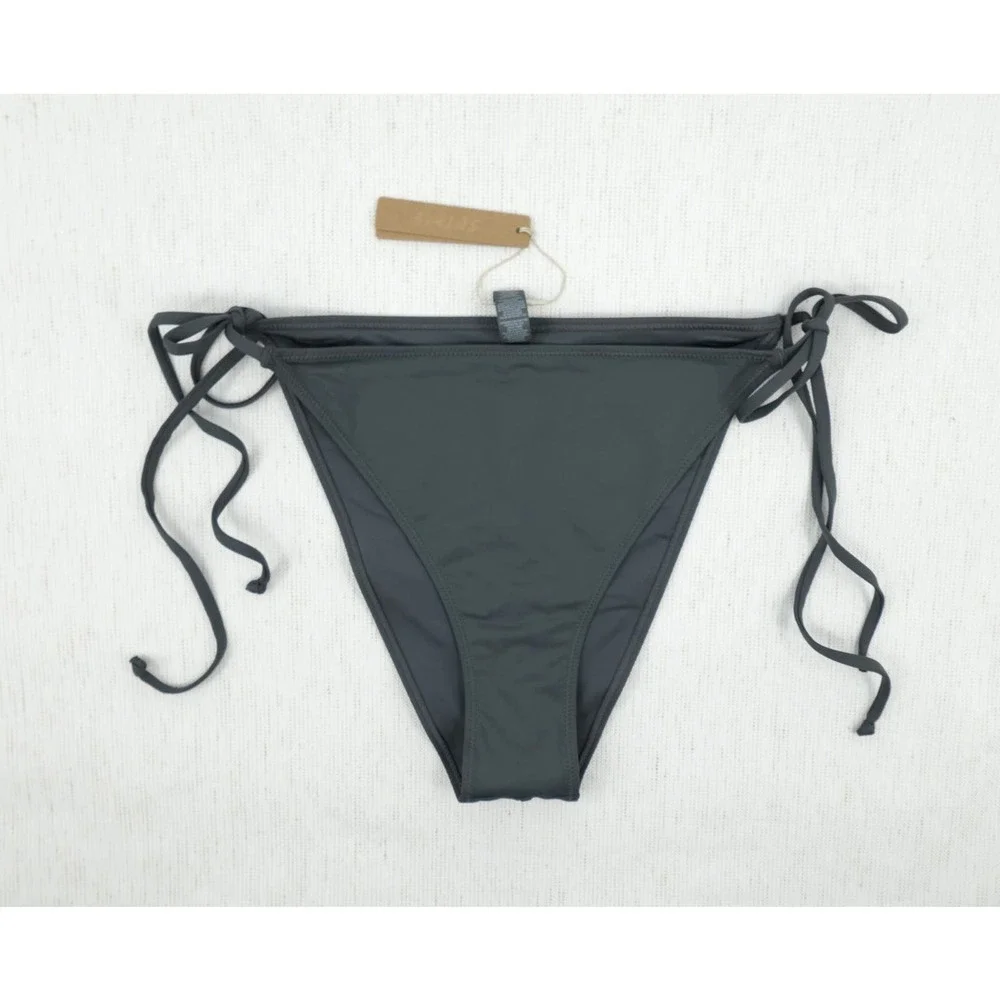 SKIMS Swim‎ Recycled Bikini Bottom Womens 2X Gunmetal Low Rise Tie Beachwear